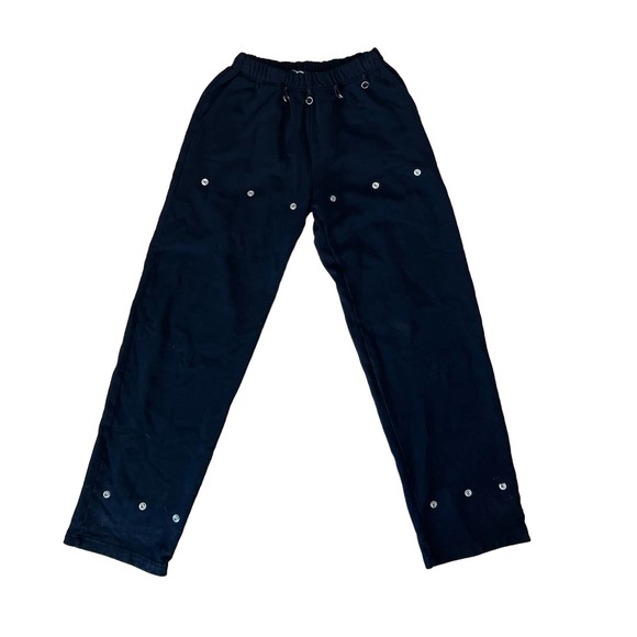Mens NWOT‎ Foo and Foo Black Sweatpants With Silver Buttons SZ M - Picture 1 of 5